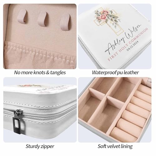 Personalized First Communion Gift for Girls – Custom Jewelry Box with Name & Date, Elegant Keepsake for First Holy Communion - color: Cross