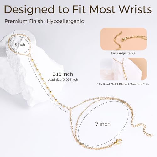 Gold Hand Chain Bracelet for Women, Ring Bracelet Hand Chain Non Tarnish Waterproof Dainty Finger Bracelet Beaded Cubic Zirconia Layered Twist Link Stack Bracelets Trendy Jewelry Gift for Her - color: Bead Double Chain