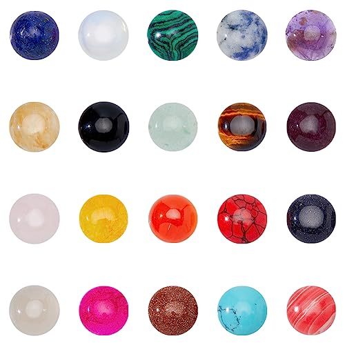SUPERFINDINGS 40pcs 20 Style Natural Cabochon Gemstone 12mm Half Round Dome Flatback Quartz Stone for Necklace Jewelry Making DIY Craft Handmade - size: 12mm