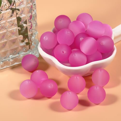 25pcs Resin Transparent Frosted Beads 16mm Cat Eye Circular Rubber Bead Spacer Bead DIY Making Friendship Bracelet Phone Chain Keychain Pen Beads Accessories (Rose) - color: Rose