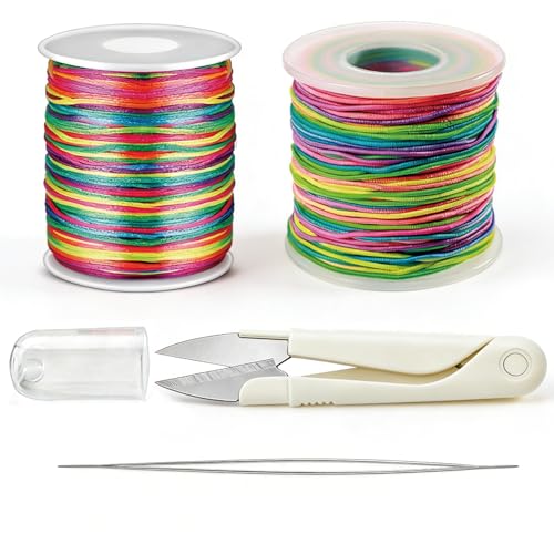 Jewelry Making String Set Elastic Cord Non‑Elastic Beading Thread with Needles and Scissors, Rainbow Stretchy String for Bracelets Beading DIY Crafts