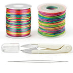Jewelry Making String Set Elastic Cord Non‑Elastic Beading Thread with Needles and Scissors, Rainbow Stretchy String for Bracelets Beading DIY Crafts