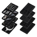 8 Pack 4 Styles Velvet Jewelry Tray, 8" x 5" Jewelry Organizer Tray Stackable Jewelry Storage Tray, Drawer Jewelry Tray for Rings, Earrings, Necklace, Bracelet, Black
