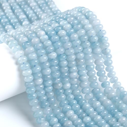 76pcs 5x8mm Natural Aquamarine Stone Rondelle Spacer Loose Beads Abacus Disk Stone Round Loose Gemstone Beads for Jewelry Making DIY Bracelet Necklace - color: Aquamarine, size: 5x8mm Abacus Disk