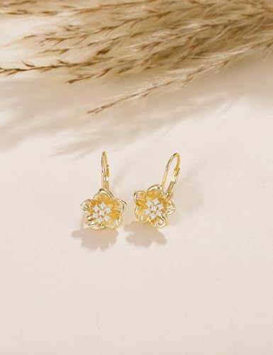 Mameloly Flower Earrings for Women Dainty 14K Gold Plated White Freshwater Pearl Stud Earrings Hypoallergenic - color: CZ Flower