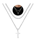 Yooblue Cross Necklace for Men, Gold Black Silver Mens Cross Necklaces Stainless Steel Cross Pendant Necklace Simple Jewelry Gifts Cross Chain Necklaces for Men - color: "Silver, style: 18in/20in