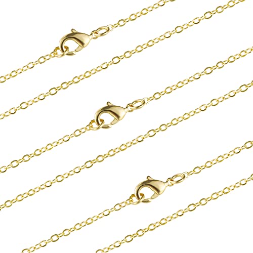 Wholesale 12 PCS Gold Plated Brass Flat Cable Chain Finished Necklace Chains Bulk for Jewelry Making (18 Inch(1.5MM)) - color: Gold, size: 18 inch-0.059 inch