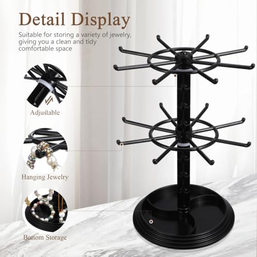 Didiseaon 2layer Rotating Necklace Display Stand for Jewelry Organization Small Accessory Rack for Necklaces Bracelets Keychains and Earrings Stylish Desktop Home Decor
