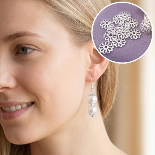 ANCIRS 600pcs 9mm Spacer Beads Caps for Jewelry Making, Metal Hollow Flower Bead Caps for Bracelet Necklace- Silver - color: Silver-600pcs-9mm