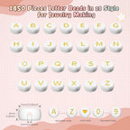 FZIIVQU 1400 Pcs Letter Beads Kit, 28 Styles White Acrylic Alphabet Letter Beads for Jewelry Making wiht Number Heart Bead Friendship Bracelet Kit - color: Golden Alphabet & White Base, size: 4*7mm