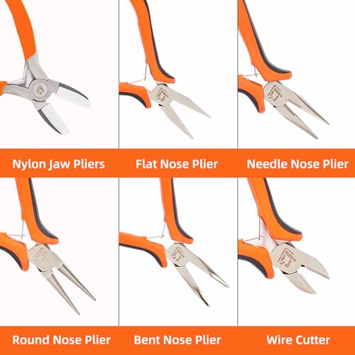 6PCS Jewelry Pliers Set with Acrylic Pallet, Needle Nose Pliers, Wire Cutters, Nylon Jaw Pliers etc. Jewelry Making Kit Tools for DIY Jewelry Repair, Wire Wrapping, Beading and Earring Crafts