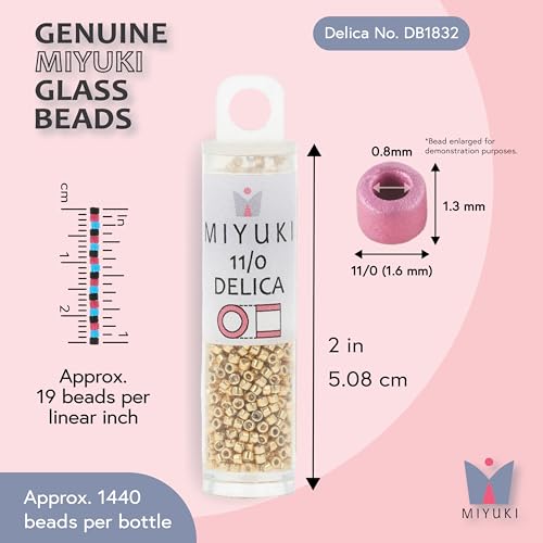 Miyuki Delica Seed Beads – Size 11/0 (1.6 mm), DB1832, Duracoat Galvanized Gold, 7.2 g, Approx. 1440 Beads, Made in Japan - color: DB1832 - Duracoat Galvanized Gold