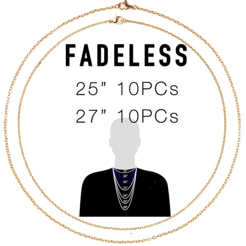 Fadeless Stainless Steel Chains for Jewelry Making, 20 Pack, Hypoallergenic, Silver & Gold Plated Necklace Findings, Accessories (Gold (25+27")) - color: Gold (25+27")
