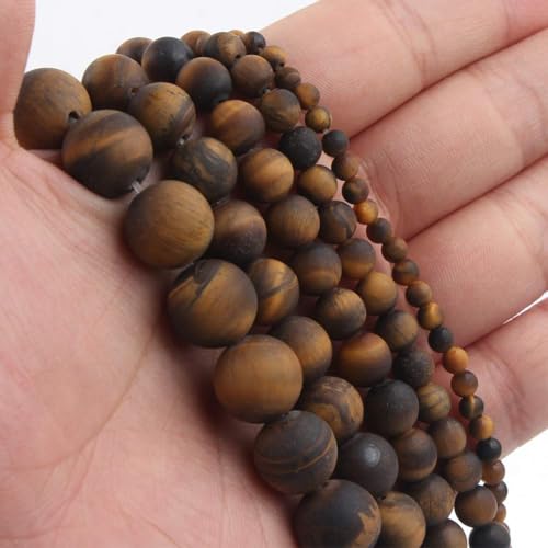 48pcs Natural Matte Tiger Eye Gemstone Beads，8mm Frosted Round Loose Stone Beads for Jewelry Making Earring Bracelet Necklace DIY Crafts - color: tiger eyes, size: 8mm