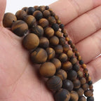 48pcs Natural Matte Tiger Eye Gemstone Beads，8mm Frosted Round Loose Stone Beads for Jewelry Making Earring Bracelet Necklace DIY Crafts - color: tiger eyes, size: 8mm