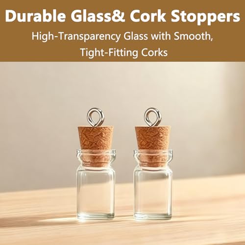 12 Sets Mini Glass Bottles with Cork Tiny Vials and Jars Miniature Bottle Charms with Eye Screws and Small Funnel Small Necklace Jar Accessories and DIY Keychain Craft Supplies(1ml)