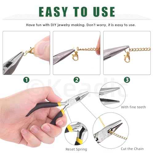 Keadic 102Pcs 30 Feet Jewelry Making Chains Kit W 3mm Metal Necklace Twisted Links Chain, Lobster Clasps, Open Jump Rings and Jewelry Pliers for Bracelet Earring Anklet DIY (Gold) - color: Gold