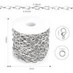 Kyutong 32.8 Feet Flat Oval Paperclip Jewelry Chain Link Silver Stainless Steel Chain Necklace Long Crafting Chains with Lobster Clasps and Open Jump Rings - color: Oval Paperclip Silver
