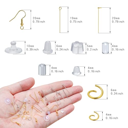 SONGIN Earring Making Kit, 1100 Pcs Jewellery Findings Earring Making Supplies Kit with Ear Hooks Posts Pins Open Jump Rings and 6 Styles Ear Backs (Gold) - color: Gold