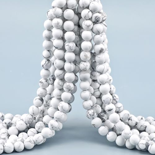 4mm 200pcs Natural Stone Round Beads Matte White Howlite Genuine Stone Beading Loose Gemstone DIY Charm Smooth Beads for Bracelets Necklaces Earrings Hole Size 1mm (Matte White Howlite 4mm) - color: Matte White Howlite, size: 4mm