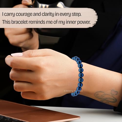 Amazing Gemstone Blue Hematite Bracelet for Women Men's Gifts - Protection Healing Crystal Bracelet - 8mm Gemstone Beaded Adjustable Bracelet Pulseras Para Hombres Mujer Stocking Stuffers - color: Blue Hematite