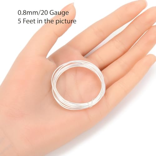 Adabele 5 Feet Authentic Sterling Silver Jewelry Wire Dead Soft Round Beading Wire (0.8mm/20 Gauge) Hypoallergenic Nickel Free for DIY Craft Jewelry Making SS281-0.8 - size: 0.8mm (20 gauge), style: Sterling silver