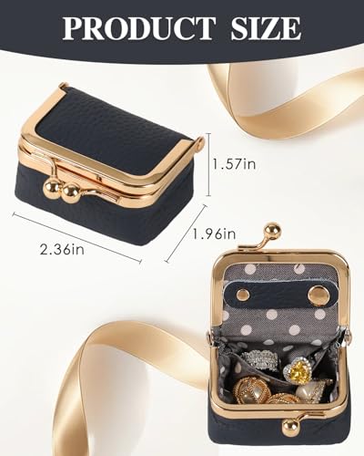 COOLYOUTH Leather Mini Jewelry Box Travel Jewelry Case Portable Small Coin Purse with Kiss Lock (Blue) - color: Small-Deep Blue