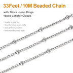 Kyutong Dainty Beaded Chain for Jewelry Making Silver Cable Chain Spool 304 Stainless Steel Chains Link for Women Men Making Jewelry Craft Finding Supplies - color: Cross Bead Silver
