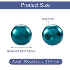 Cheriswelry 100pcs/strand 8mm Round Glass Pearl Beads Strand Tiny Satin Luster Pearl Beads Loose Spacer for DIY Bracelet Necklace Earrings Jewelry Making Crafts Supplies (Teal)
