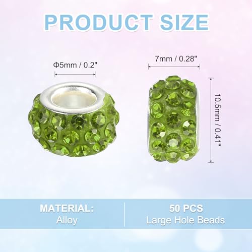 uxcell 50Pcs European Large Hole Beads, Rhinestone Craft Bead Crystal Charm Spacer Beads for Pens Bracelet Making Necklace DIY Craft, Olive Green - color: Olive Green