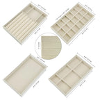 8 Pack Jewelry Organizer for Drawer, Necklace Velvet Storage Display Tray, Stackable Insert Divided Holder for Bracelet Rings Earring Brooch Watch, Beige 4 Styles - style: Modern