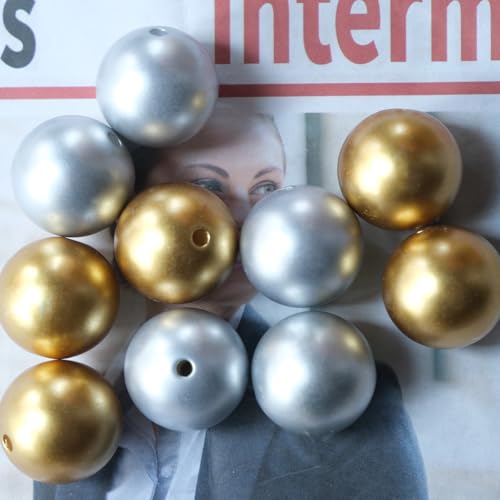50PCS 20MM Bubblegum Beads for Pens, Matted Gold Silvery Chunky Disco Ball Large Acrylic Round Beads for Bag Focal Beadable Pen Keychain Making Jewelry Bracelet Making DIY Crafts - color: Matted Gold Silvery