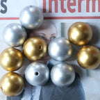50PCS 20MM Bubblegum Beads for Pens, Matted Gold Silvery Chunky Disco Ball Large Acrylic Round Beads for Bag Focal Beadable Pen Keychain Making Jewelry Bracelet Making DIY Crafts - color: Matted Gold Silvery