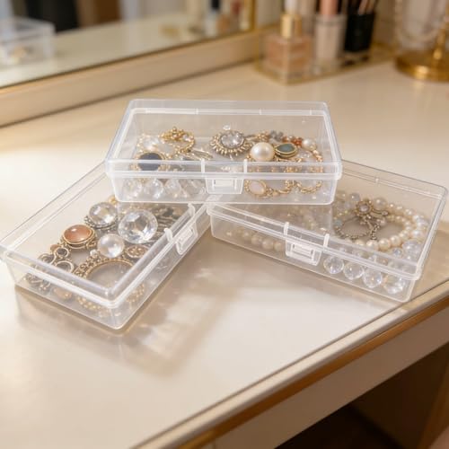 12 Pack Rectangular Clear Plastic Storage Containers Box with Hinged Lid for Beads and Other Small Craft Items (5.3 x 3.1 x 1.18 inch) - size: 5.3 x 3.1 x 1.18 inch
