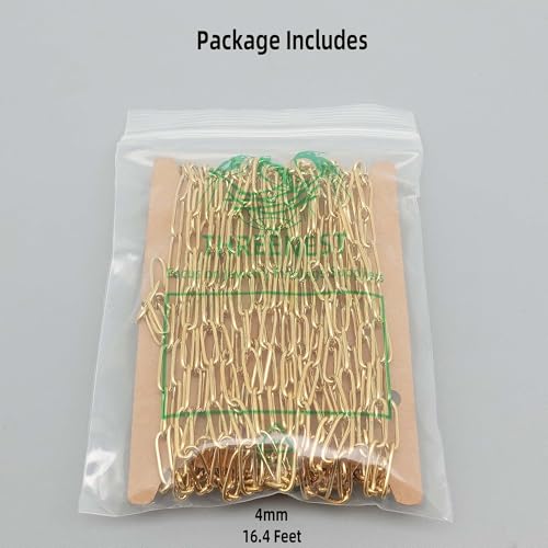 THREENEST 16.4-Feet Width 4mm Stainless Steel Paperclip Chains, 18K Real Gold Plated, Soldered Cable Long Craft Chain for Necklace Bracelet Earring Jewelry Making (2202-GOLD-5M) - color: Gold, size: Width 4.0mm-16.4 Feet