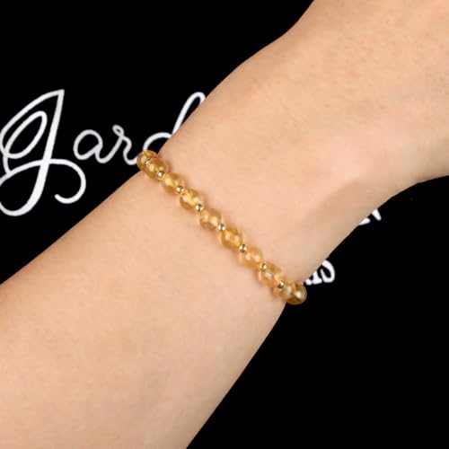 QOGIR 14k gold Handmade Healing Bracelet, Natural Gem Stone Crystal Elastic Gold Bracelet - color: Citrine - Wealth, size: 6m