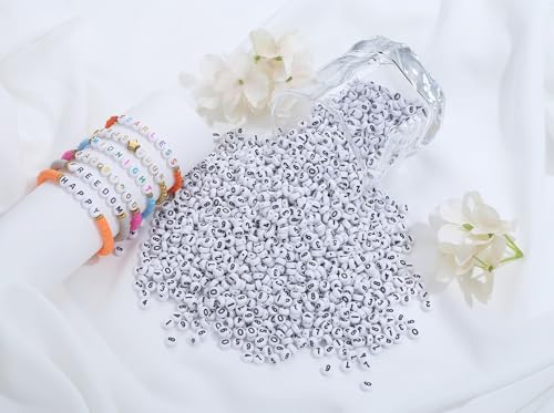 LAIDANLA 1000PCS Acrylic Number Beads Black Number White Round Bead 7×4mm for Jewelry Bracelets Necklaces Key Chains Making - color: T-Black Number White Beads