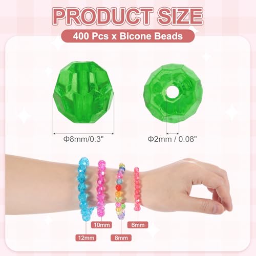 MECCANIXITY 400pcs Czech Faceted Bicone Beads 8mm Glass Spacer Bead Bulk for Jewelry Making & DIY Craft, New Green - color: New Green