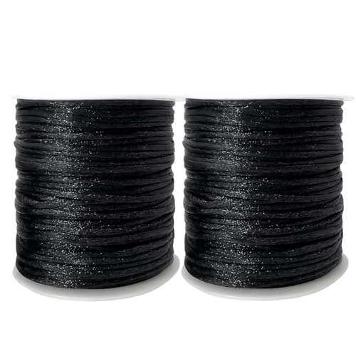 100 Yards Nylon Satin Cord, Rattail Silk Trim Beading Thread for Chinese Knotting, Kumihimo, Beading, Macramé, Jewelry Making, Sewing, DIY (20 Black)