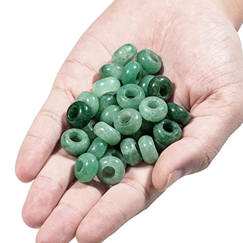 TUMBEELLUWA 40pcs Crystal Stone Large Hole Beads for Jewelry Making Macrame Beads for Hair Braids(14mmx8mm), Amethyst + Rose Quartz + Rock Crystal +Green Aventurine - color: #2 Green+Purple+White+Pink