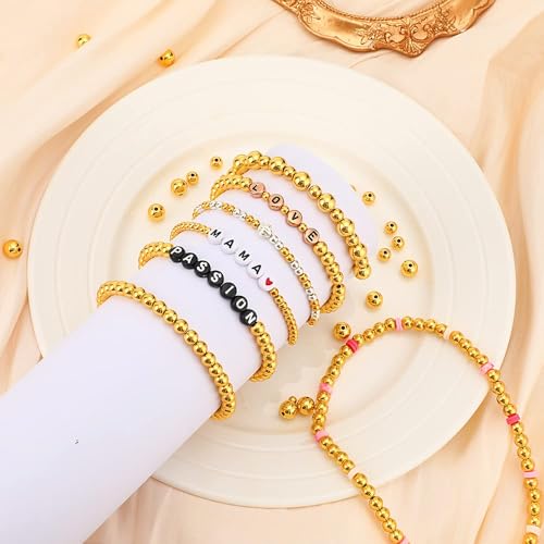 1200Pcs Gold Round Spacer Beads Smooth Loose Ball Beads for Bracelet Craft, 4mm, 6mm, 8mm - color: Gold, size: 4mm,6mm,8mm