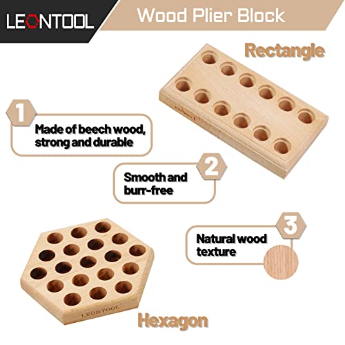 Wooden Plier Organizers 2 Pack Wooden Plier Racks Wood Pliers Block Pliers Holder for Pliers Storage-Rectangular&Hexagon - style: Hexagon & Rectangle