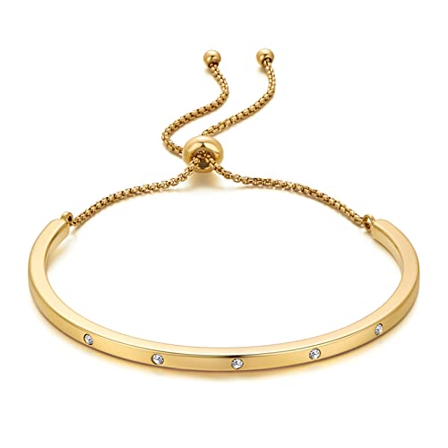 WOWORAMA Adjustable Slider Bracelets for Women Bar Friendship Bangle Bracelet for Women Gold/White Gold/Rose Gold Bolo Bracelet - color: Slim Bar-Gold-tone