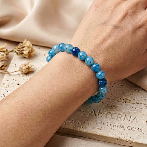 60pcs Smooth Natural Blue Agate Beads，6mm Dragon Vein Gemstone Round Loose Stone Beads for Jewelry Making DIY Bracelet Necklace Earrings - color: blue dragon vein, size: 6mm