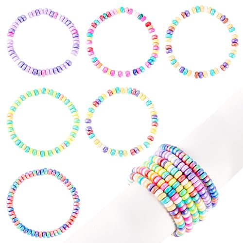 Elecrelive Glass Round Beaded Bracelet Set Clay Beaded Bracelets Stretch Bracelets - color: 6 Colors