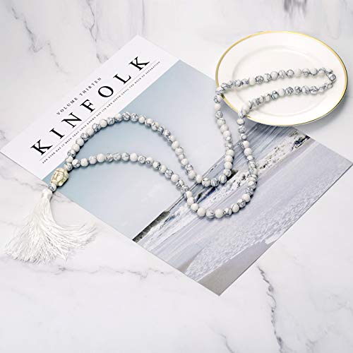 LIUANAN 108 Mala Beads 8mm Natural Bracelet Healing Gemstone Yoga Meditation Hand Knotted Mala Prayer Bead Necklace - color: White Natural Turquoise