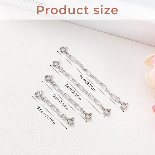4 PCS Silver Chain Extenders for Necklaces Bracelet Extender Silver Necklace Extenders for Women Bracelet Extension Link for Delicate Jewelry