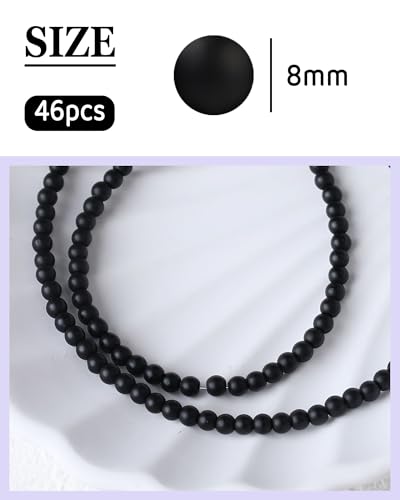 8mm Glass Beads 46PCS Glass Beads for Jewelry Making Charm Round Loose Bead for Bracelet Making Kit (Black Frosted Glass) - color: Black Frosted Glass