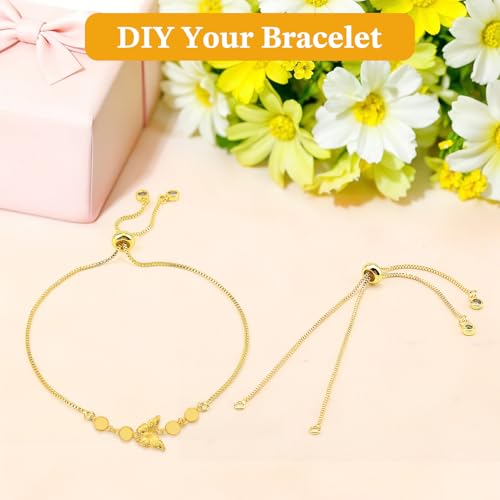4pcs Adjustable Slider Bracelet for Jewelry Making, Bracelet Extender Chains with Rhinestones Ends Slider Extender Chains for Women DIY Bracelets Jewelry Craft Supplies(18K Gold)