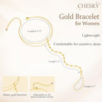 CHESKY 14K Gold Plated Hand Chain Bracelets for Women Set - Dainty Finger Ring Bracelet Stack Adjustable Hand Chains Durable Beaded Bracelets Trendy Simple Body Jewelry Gift for Women - style: 3beaded bracelet-gd